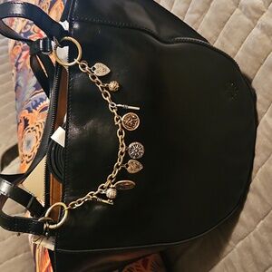 Patricia Nash Black Shoulder Bag with Gold Charm Accents